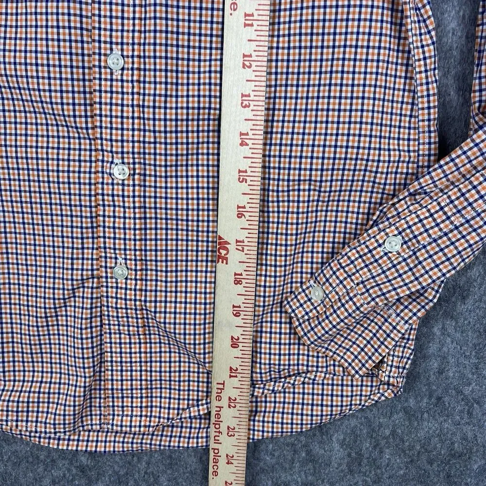 Ralph Lauren Boys Button Up Shirt Long Sleeve Orange Navy Plaid Size M (10-12)